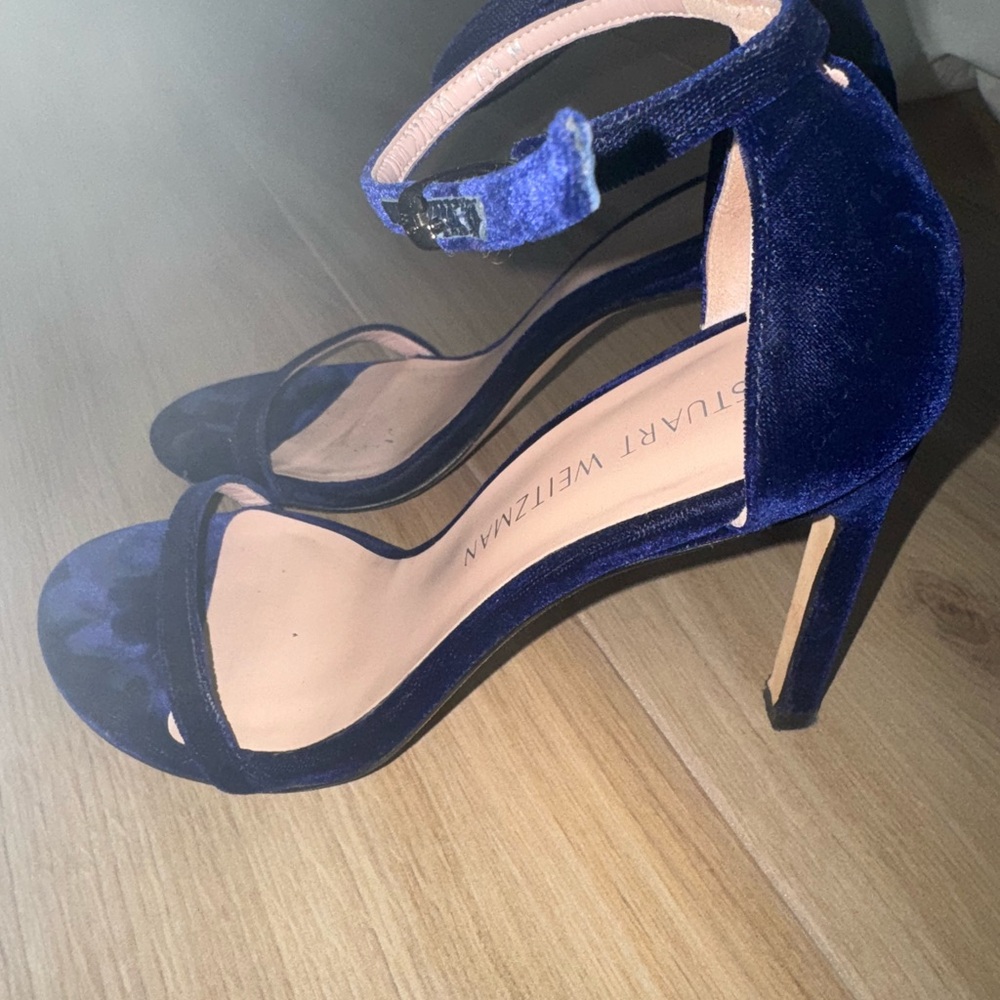 Stuart Weitzman Blue Velvet Sandal Heels | Size 7